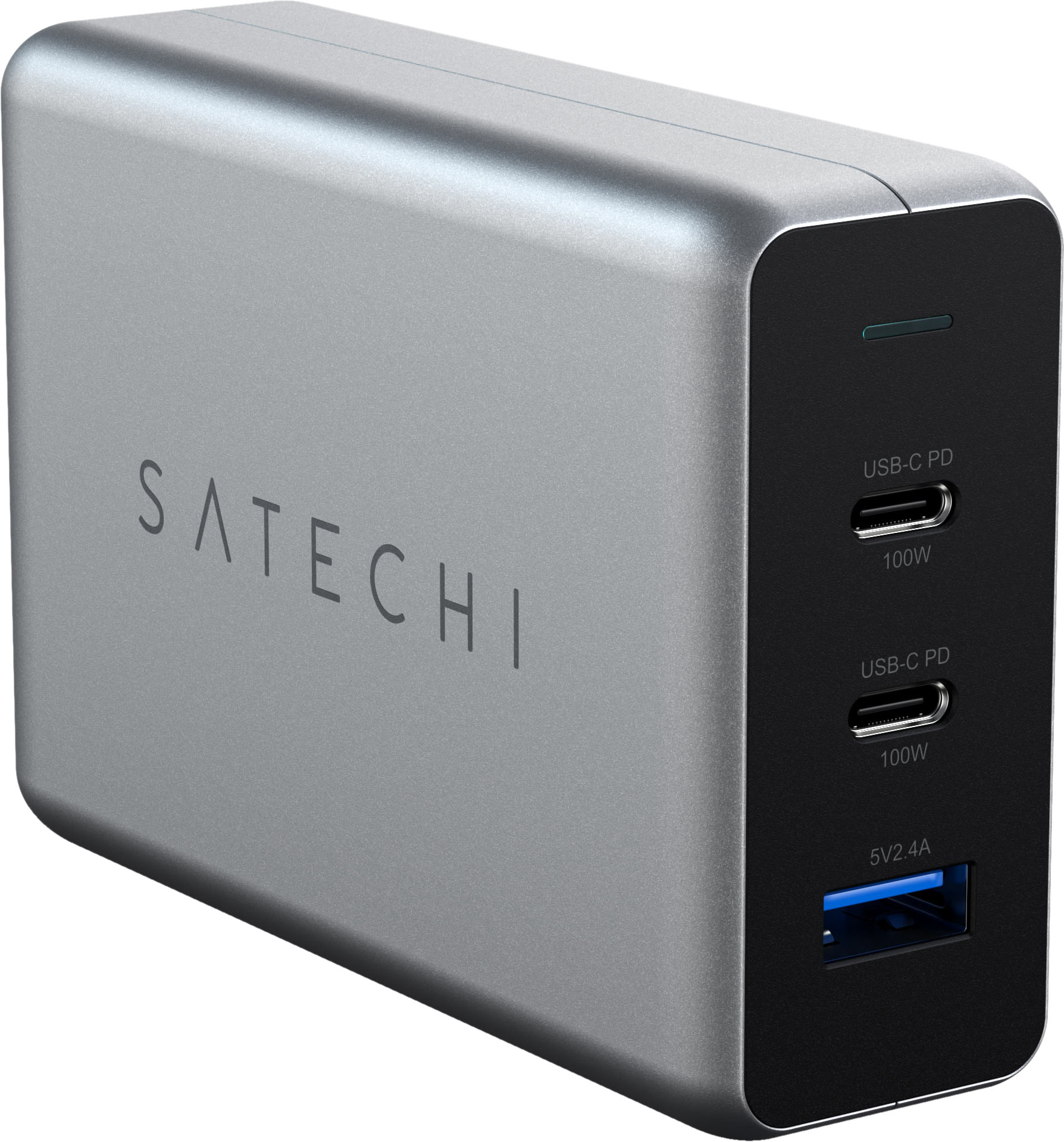 Сетевое зарядное устройство Satechi Compact Charger GaN Type-C 100Вт х 2, USB-A до12 Вт серый космос