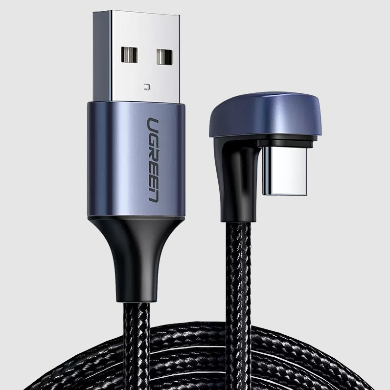 Кабель UGREEN US311 Длина 2 м. Цвет: черный USB2.0-A to Angled USB-C Cable Aluminum Case
