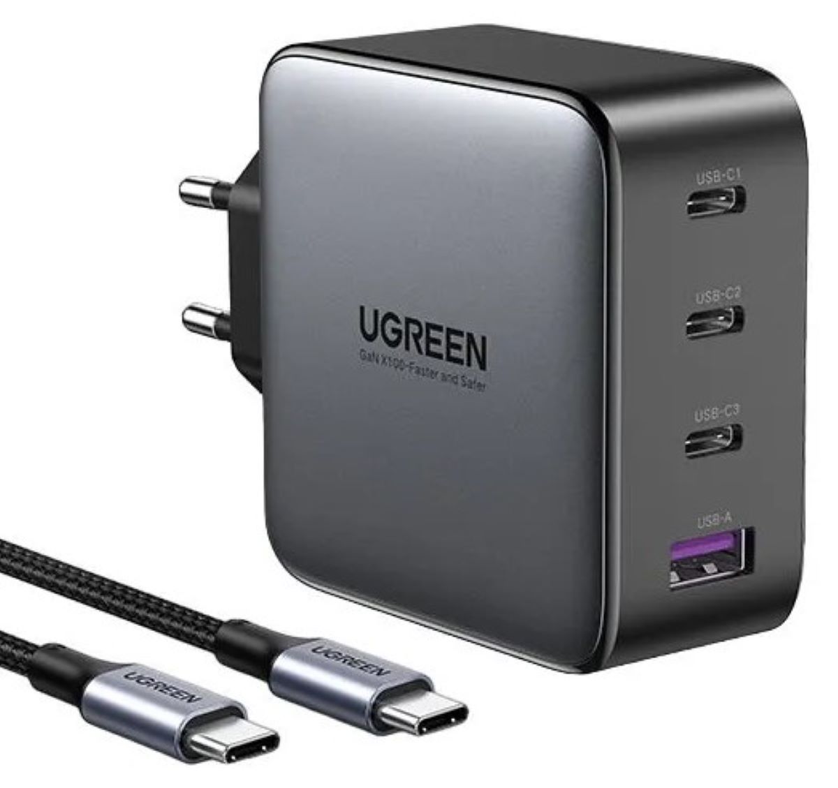 Зарядное устройство UGREEN CD226 (90575) 100W с кабелем USB-C , USB-A+3*USB-C GaN Grey