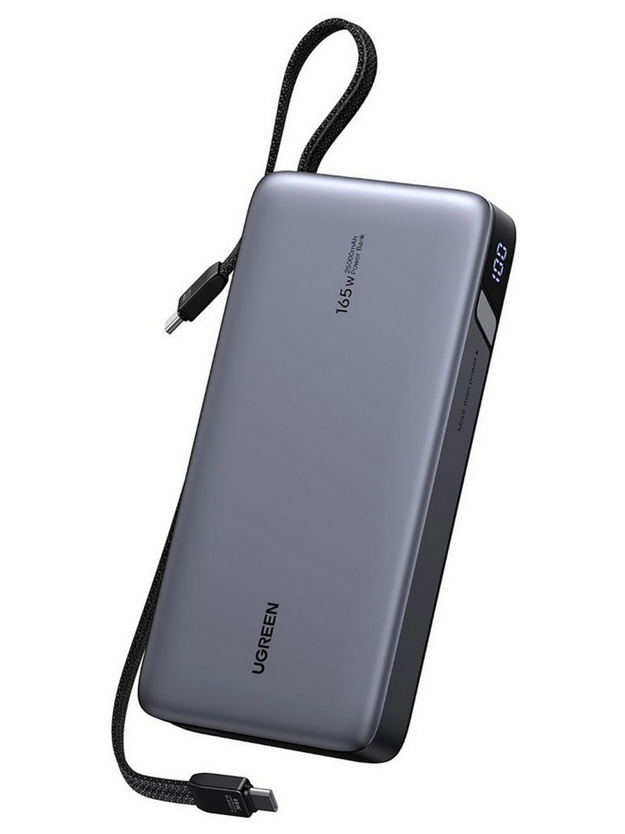 Внешний аккумулятор UGREEN PB552 (55995B) 25000mAh 165W серый космос со встроенным кабелем USB-C