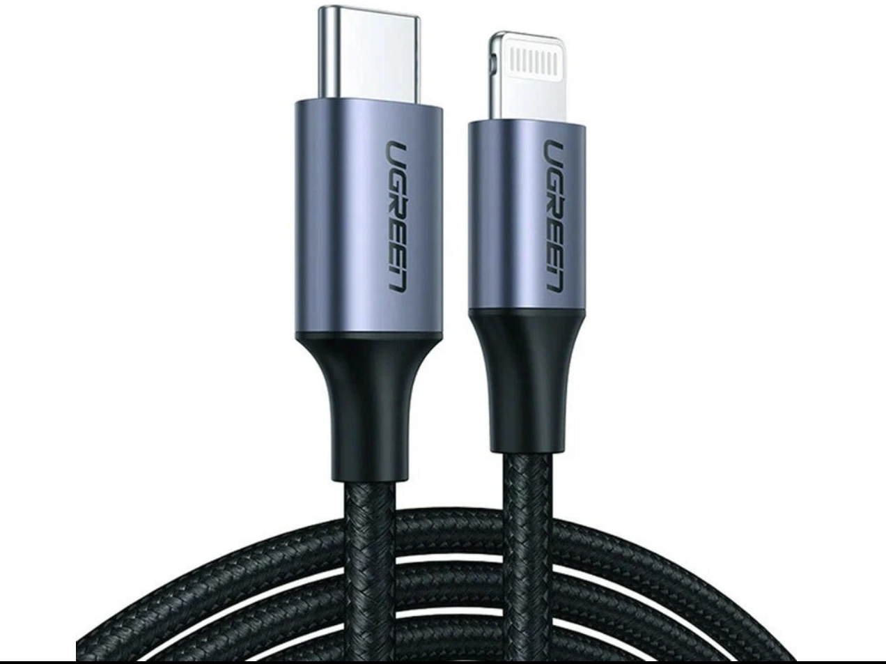Кабель UGREEN US304 Длина 2 м. Цвет: черный USB-C to Lightning M/M Cable Aluminum Shell Braided.