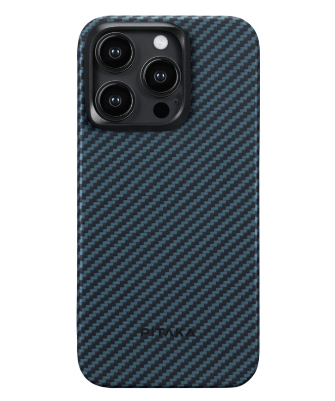 Чехол Pitaka KI1508P для iPhone 15 Pro черно-синий, MagEZ Case 4 (6.1"), кевлар