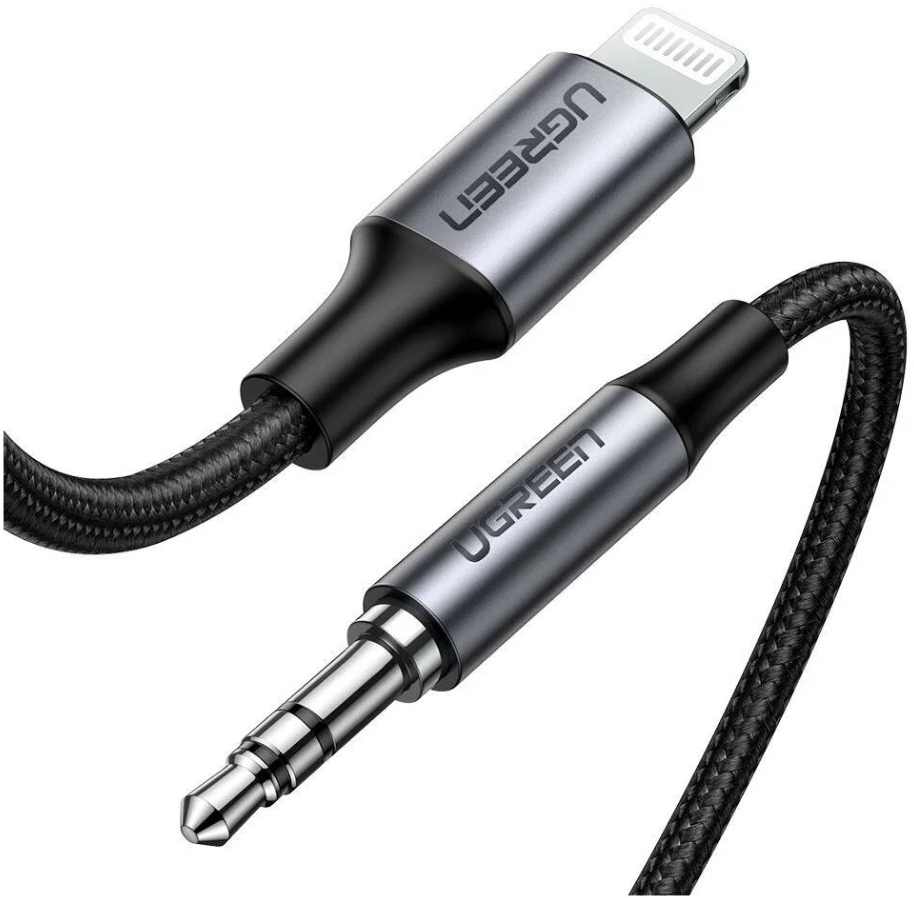 Кабель UGREEN US315 Lightning to 3.5mm Aux Cable Aluminum Shell в оплетке 2м черный