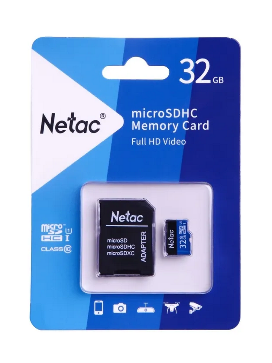 Карта памяти Netac 32GB NT02P500STN-032G-R MicroSDHC Standard P500  U1 C10 +SD Adapter