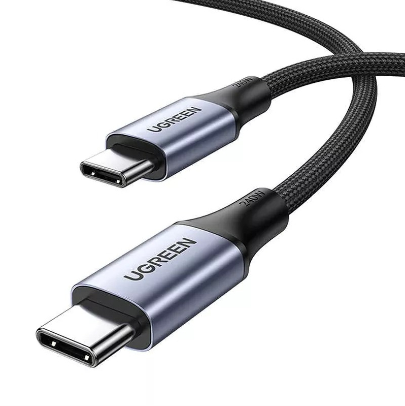 Кабель UGREEN US535 1м серый космос USB-C to USB-C 240WPD Fast Charging Cable в оплетке