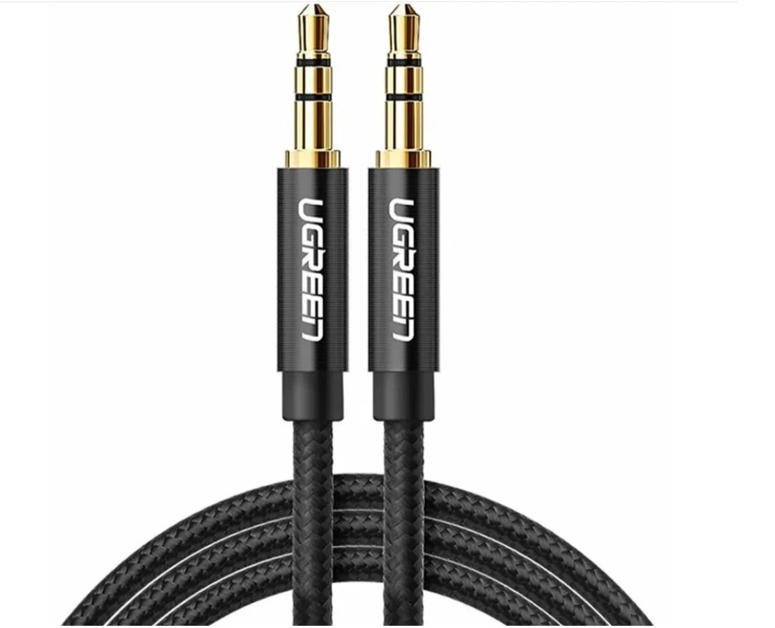Кабель UGREEN AV112 50361 3.5mm Male to 3.5mm Male Cable Gold Plated Metal Case with Braid 1m Black