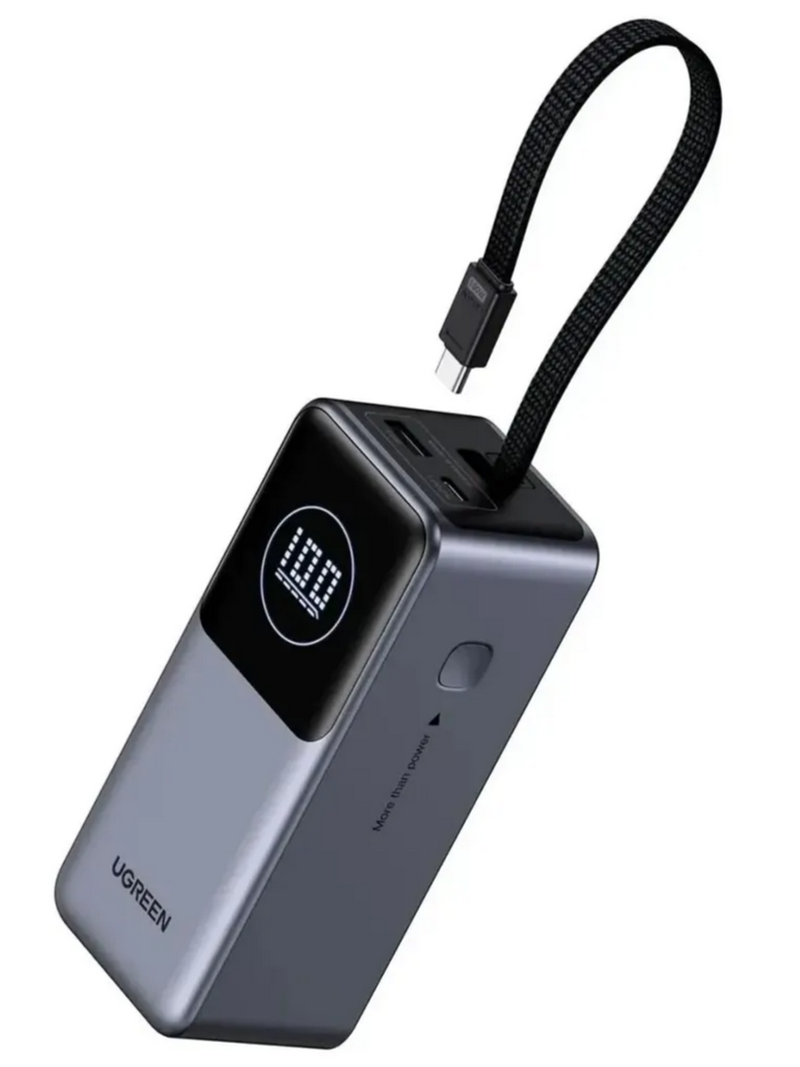 Внешний аккумулятор UGREEN PB723 (55365B) 20000mAh 130W серый космос with Built-in Cable