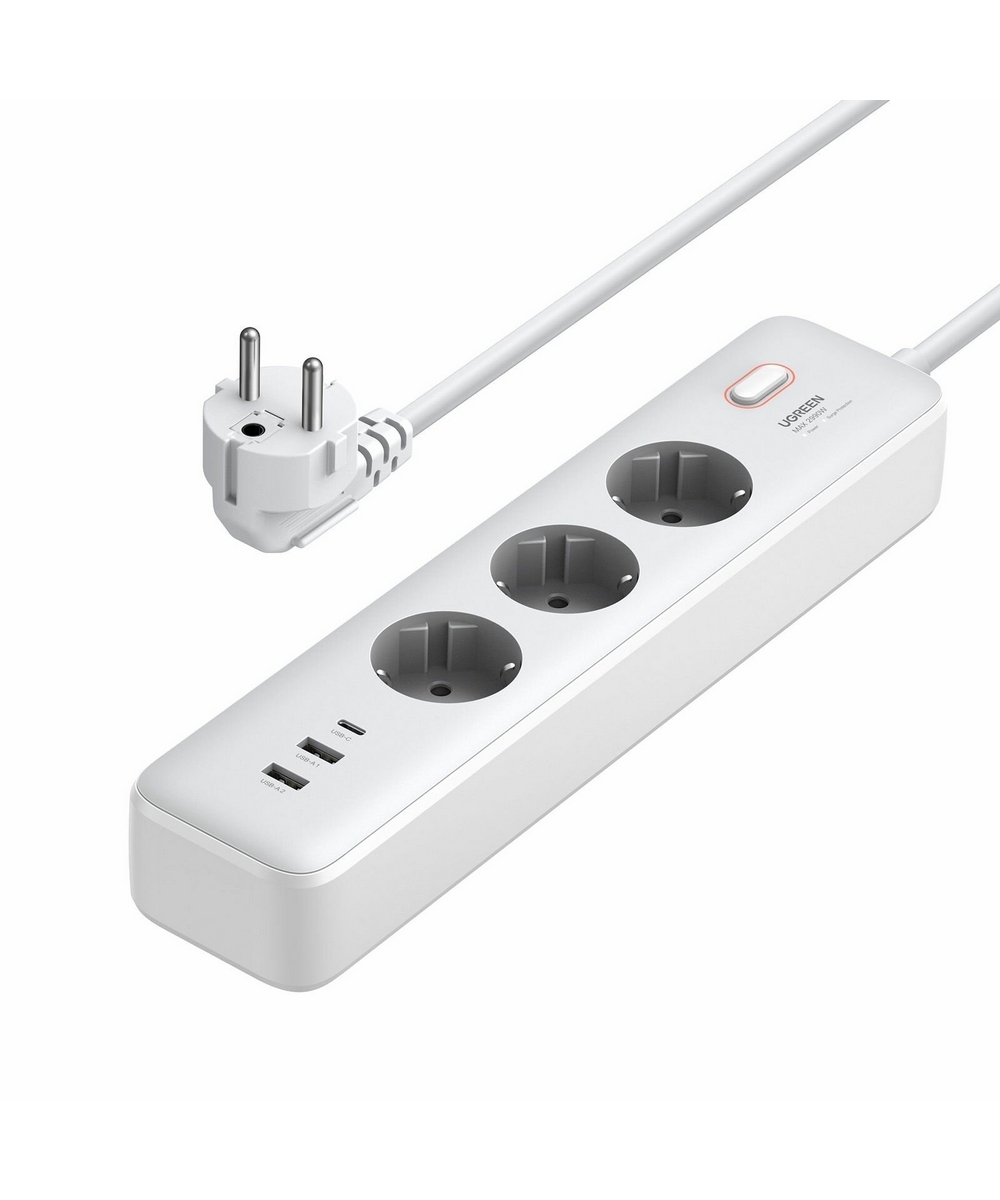 Сетевой фильтр UGREEN CD286 (25357) 30W 3AC Power Strip с розетками with Master Switch (2A1C) белый