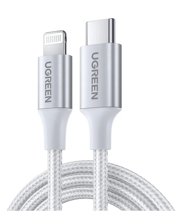 Кабель UGREEN US304 Длина 1,5 м. Цвет: серебро USB-C to Lightning M/M Cable Aluminum Shell Braided.