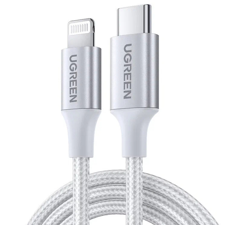 Кабель UGREEN US304 Длина 1 м. Цвет: серебро USB-C to Lightning M/M Cable Aluminum Shell Braided.