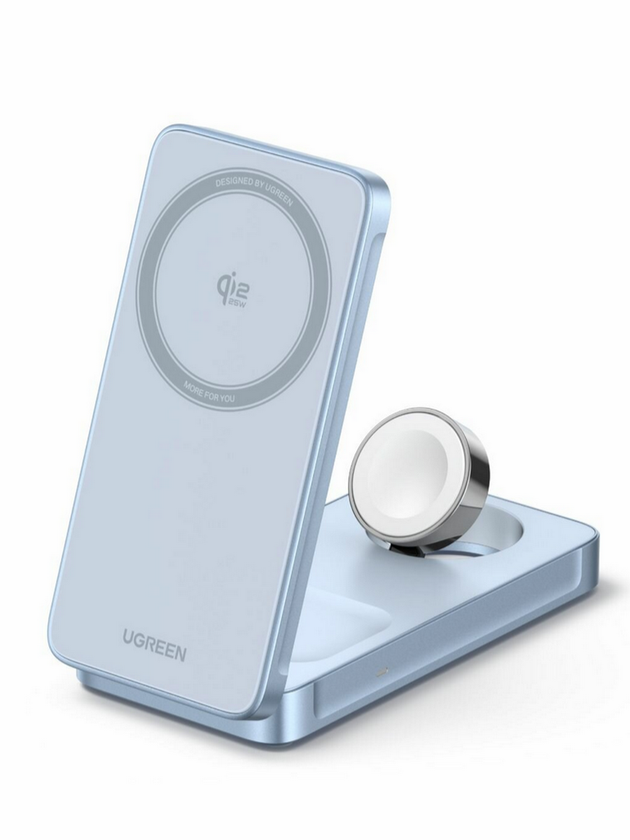 БЗУ UGREEN W757 (65901) серебристо-голубой "MagFlow" Wireless 3-in-1 25W QI2.2