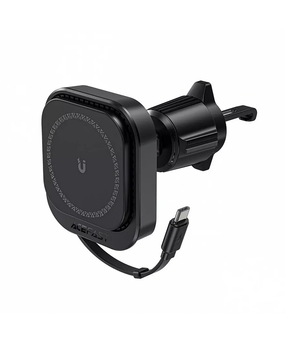 БЗУ ACEFAST D32 черный Magnetic Wireless Charging Car Holder With Retractable Cable For Air Vent