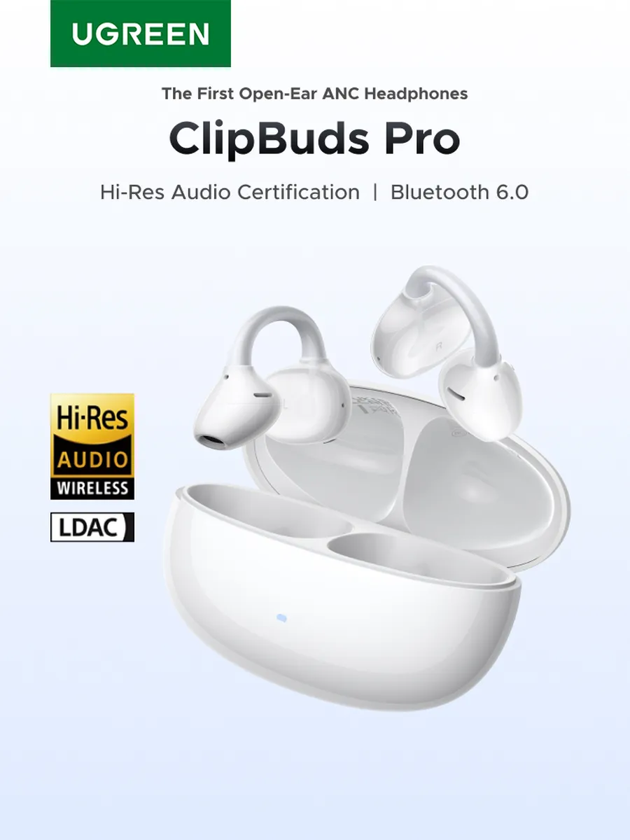Беспроводные наушники UGREEN WS218 (65880) ClipBuds Pro Earphone Bluetooth 6.0 ANC белый