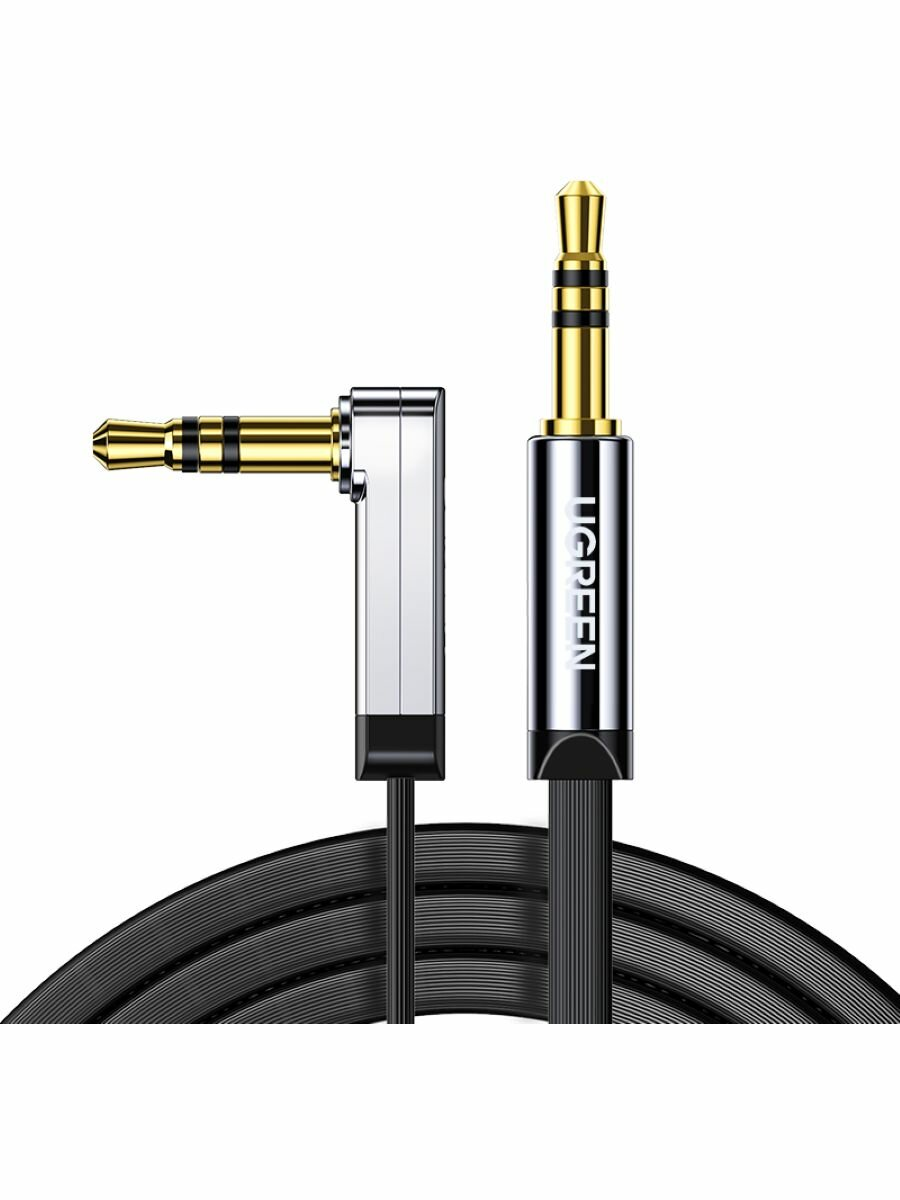 Кабель UGREEN AV119 (10598) 1,5м черный 3.5mm Male to 3.5mm Male Straight to angle flat Cable