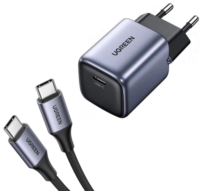 Зарядное устройство UGREEN CD319 (25257) 30W серый Nexode Mini USB-C PD GaN с кабелем 1м 60W