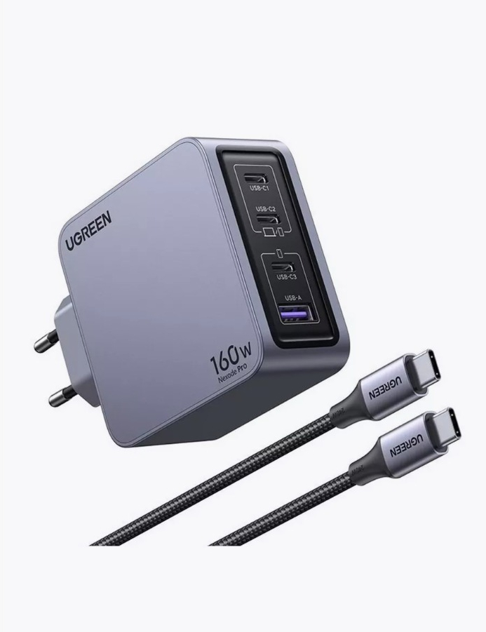 Зарядное устройство UGREEN X763 160W серый с кабелем 1м 100W Nexode Pro USB-A+3*USB-C GaN