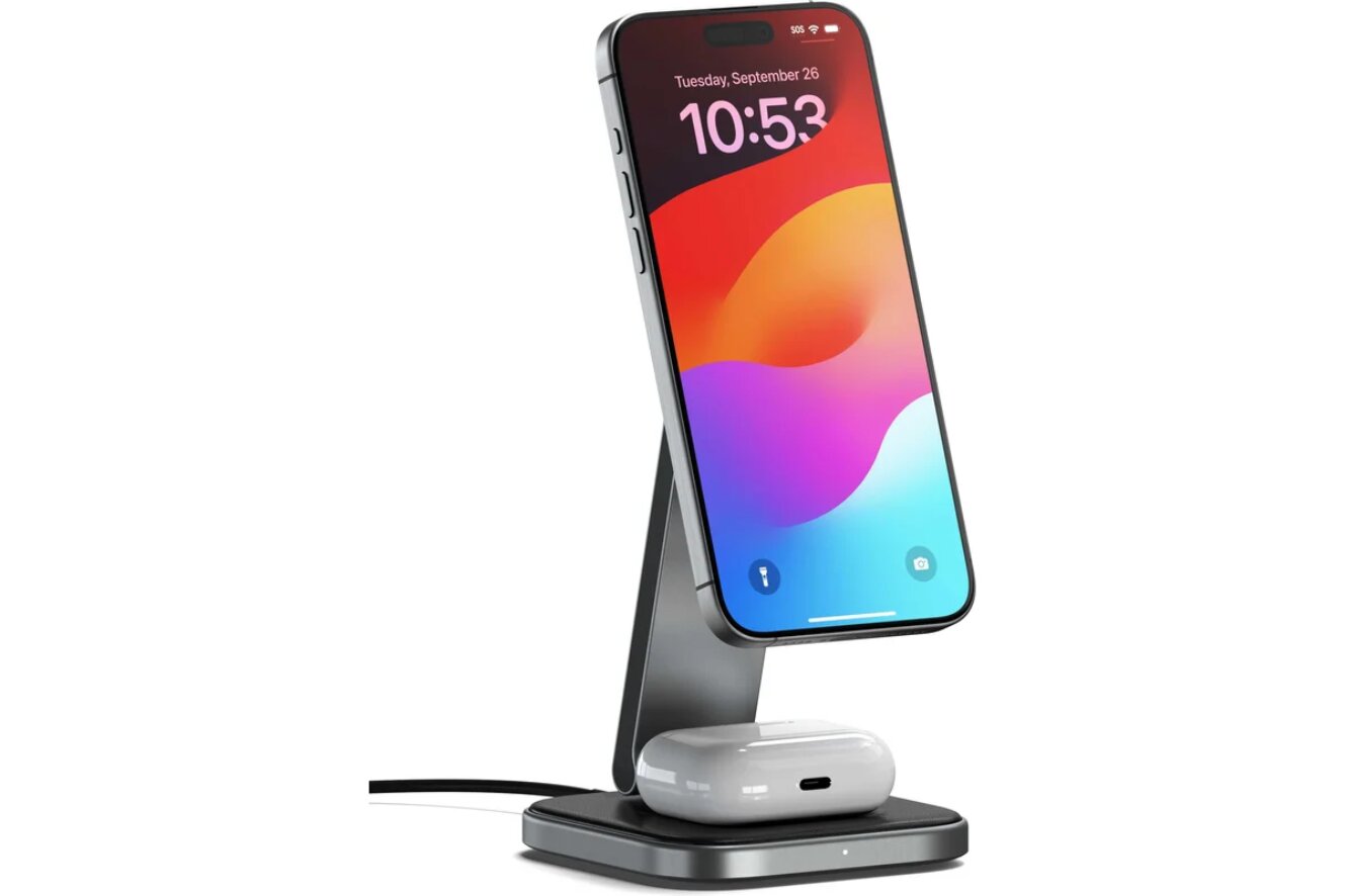 Беспроводное зарядное устройство Satechi 2-in-1 Foldable QI2 Wireless Charging Stand серый космос