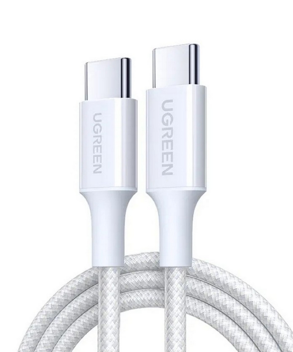 Кабель UGREEN L502 (35220) 1m White 100W USB-C to USB-C PD Fast Charging Braided Cable 5A Max