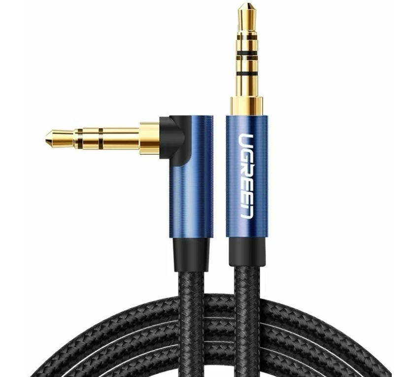 Кабель UGREEN AV112 (60179) 1м черный 3.5mm Male to 3.5mm Male Angled Cable угловой-прямой