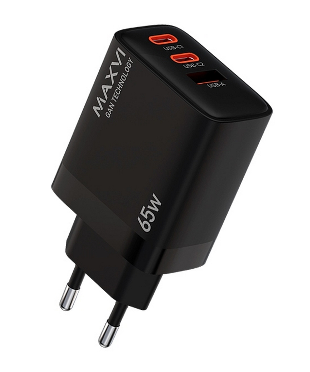 СЗУ Maxvi SFC-365GN black 65W 3A, 1xUSB-A 2xUSB-C