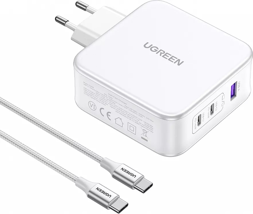 Зарядное устройство UGREEN CD289 (15339) 140W Nexode USB-A+2*USB-C GaN Fast Charger с кабелем 2м бел