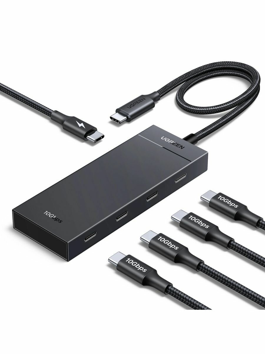 Хаб UGREEN CM806 (55334) 5-in-1 USB-C 10Gbps To 4xUSB-C 3.2 Hub With PD. Цвет: черный