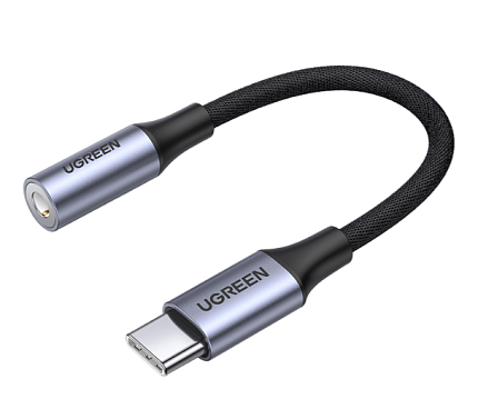 Переходник UGREEN AV161 (80154) USB-C to 3.5mm Aluminum Shall with Braided 10см черный