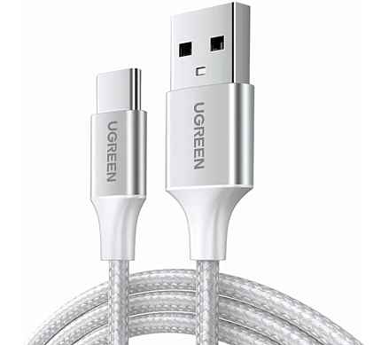 Кабель UGREEN US288 1,5 m Silver USB-A 2.0 to USB-C Cable Nickel Plating Aluminum Braid