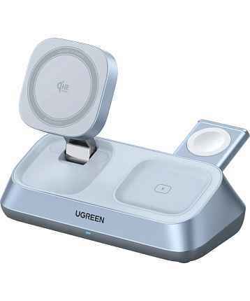 БЗУ UGREEN W711 (55677) серебристо-голубой "MagFlow" Desktop 3-in-1 25W QI2.2