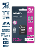 OLMIO 512GB U3 Extreme, UHS-I V30 A1
