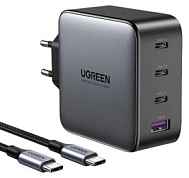 Зарядное устройство UGREEN CD226 (90575) 100W с кабелем USB-C , USB-A+3*USB-C GaN Grey