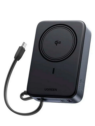 Внешний аккумулятор UGREEN PB567 (55450B) Magnetic 20000mAh Wireless QI2 15W Power Bank. Цвет: серый