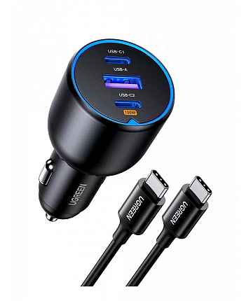 АЗУ UGREEN EC705 (55511) 130W 3-Port 2*USB-C PD+USB-A Fast Car Charger с кабелем. Цвет: черный