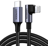 Кабель UGREEN US305 1м черный USB-C to Lightning Angled Cable Aluminum Shell Braided