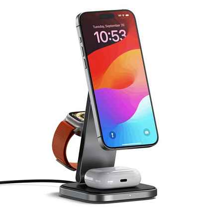 Беспроводное зарядное устройство Satechi 3-in-1 Foldable QI2 Wireless Charging Stand серый космос