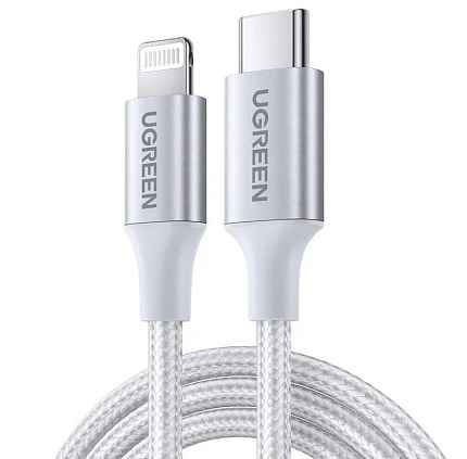 Кабель UGREEN US304 Длина 2 м. Цвет: серебро USB-C to Lightning M/M Cable Aluminum Shell Braided.