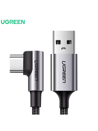 Кабель UGREEN US284 (70255) 3м серый космос Angled 90° USB-C Male to USB2.0 A Male 3A Data Cable