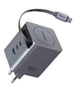 Зарядное устройство UGREEN X616 (65828) 100W GaN 2*USB-C&USB-A with Retractable Cable серый космос