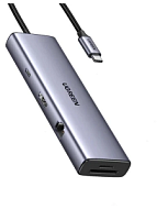 Конвертер UGREEN CM498 (15375) USB-C to 2*USB3.0+2*USB-C+HDMI+RJ45+SD&TF +PD port Converter серый