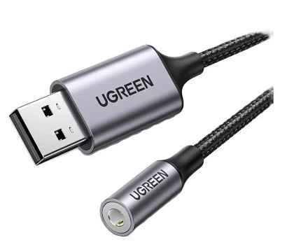 Адаптер UGREEN CM477 (30757) USB 2.0 to 3.5mm Audio Adapter Aluminum Alloy 25 см темно-серый