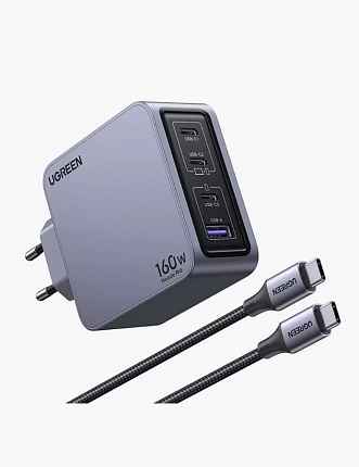 Зарядное устройство UGREEN X763 160W серый с кабелем 1м 100W Nexode Pro USB-A+3*USB-C GaN