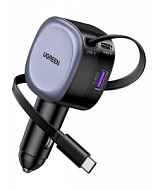 АЗУ UGREEN EC601 (55653) 75W серый 2*USB-C PD+USB-A Fast Car Charge с выдвижным кабелем