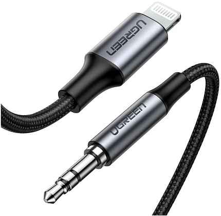 Кабель UGREEN US315 Lightning to 3.5mm Aux Cable Aluminum Shell в оплетке 1м черный