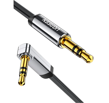 Кабель UGREEN AV119 (10599) 2м черный 3.5mm Male to 3.5mm Male Straight to angle flat Cable