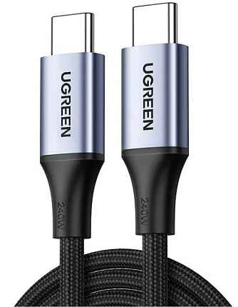 Кабель UGREEN US535 2 м. Цвет: серый космос USB-C to USB-C 240WPD Fast Charging Cable в оплетке.