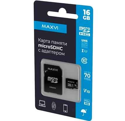 Maxvi microSDXC 16GB, class 10, UHS-I (1), V10 Maxvi microSDXC 16GB, class 10, UHS-I (1), V10