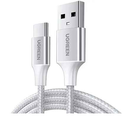 Кабель UGREEN US288 3 m Silver USB-A 2.0 to USB-C Cable Nickel Plating Aluminum Braid
