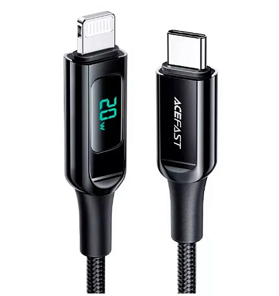 Кабель ACEFAST C6-01 черный USB-C to Lightning charging data cable с цифровым дисплеем